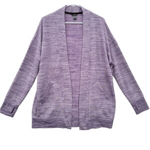 Eddie Bauer Top,  TL Fleece Lined Open Pocket Cardigan Sweater Purple